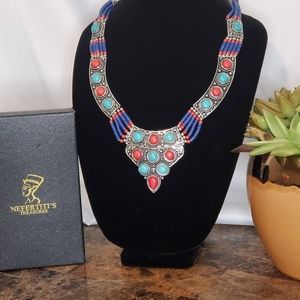 Blue and Red Howlite Statement Necklace